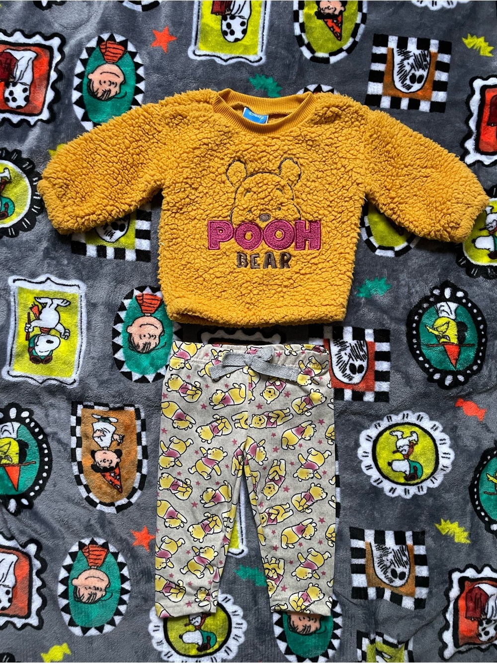 Disney Pooh Bear Sherpa Sweater & Printed Pants Set - 3-6M